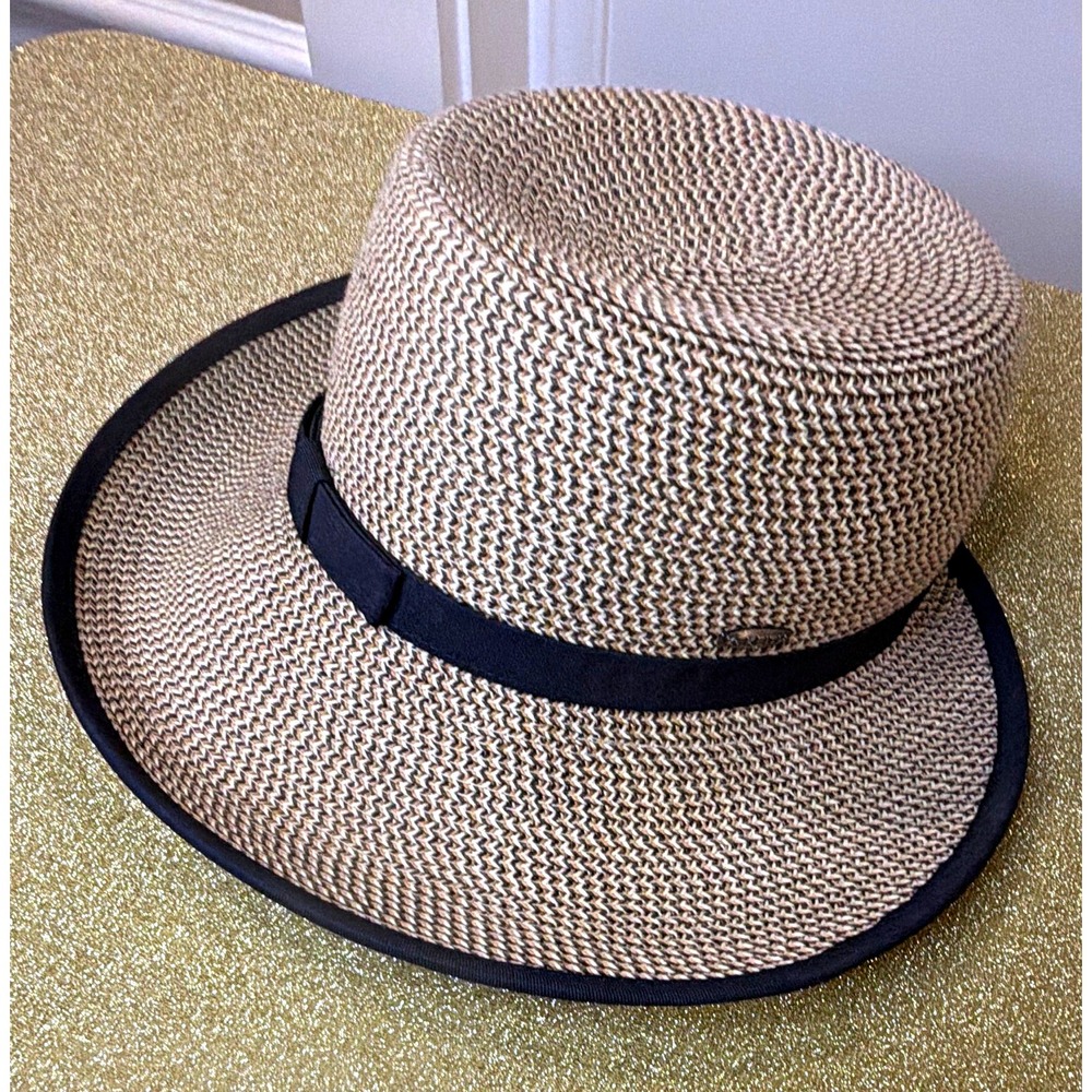 K. Keith Women's Straw Hat Wide Brim Beige/Black Solid Outdoor Spring/Summer